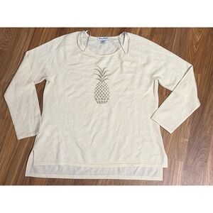 Tommy Bahama Women's XL Pineapple Will Cashmere Cream Sweater EUC